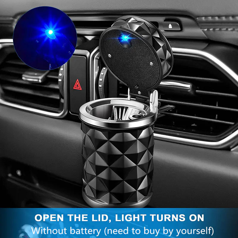 Diamond Cut LED Car Ashtray with High-Temp Resistance