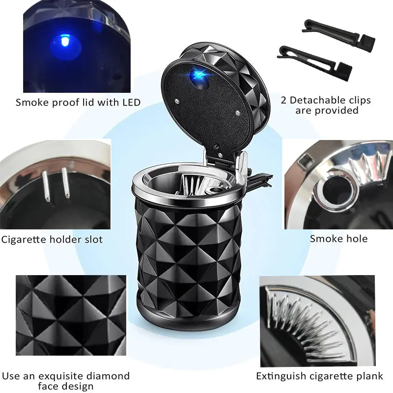 Diamond Cut LED Car Ashtray with High-Temp Resistance