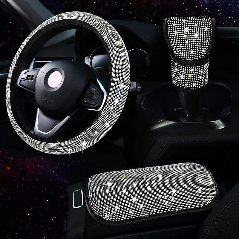 Car Steering Wheel Cover + Gear Cover + Armrest Box Mat