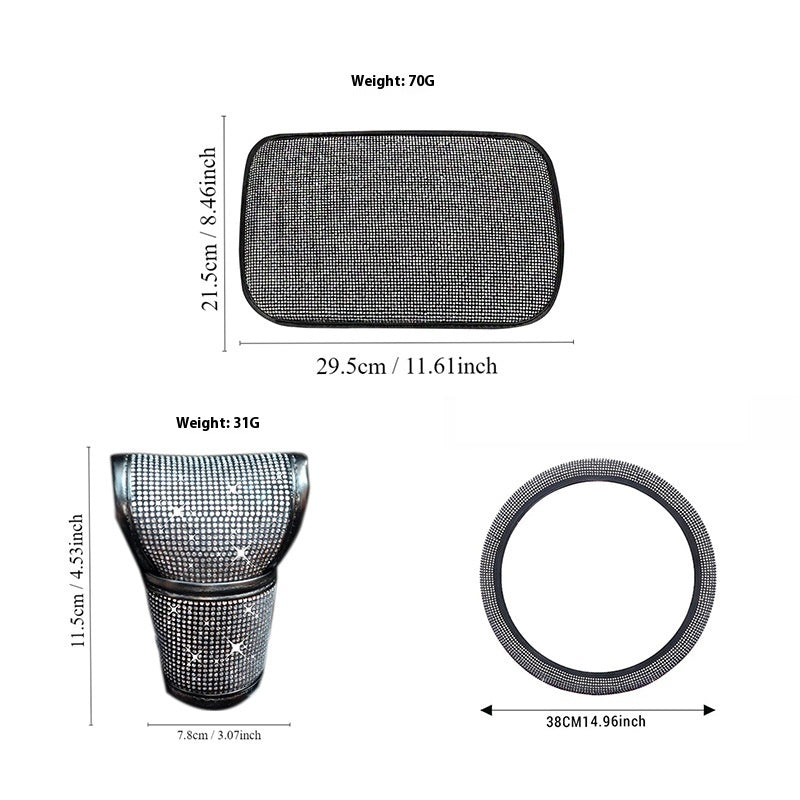 Car Steering Wheel Cover + Gear Cover + Armrest Box Mat