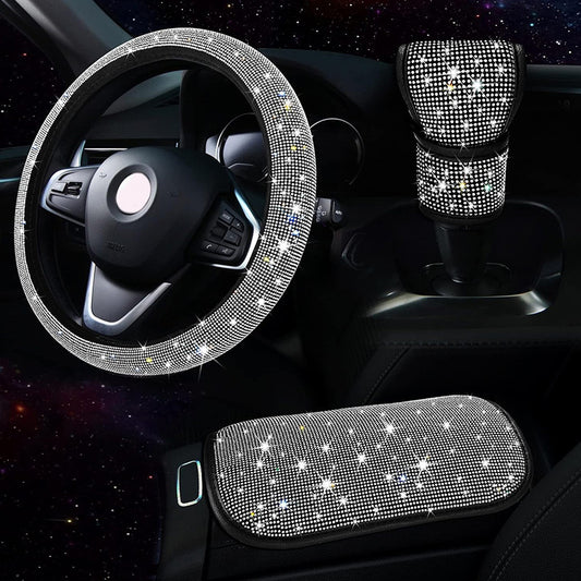 Car Steering Wheel Cover + Gear Cover + Armrest Box Mat
