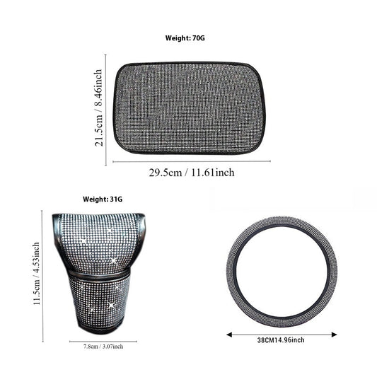 Car Steering Wheel Cover + Gear Cover + Armrest Box Mat